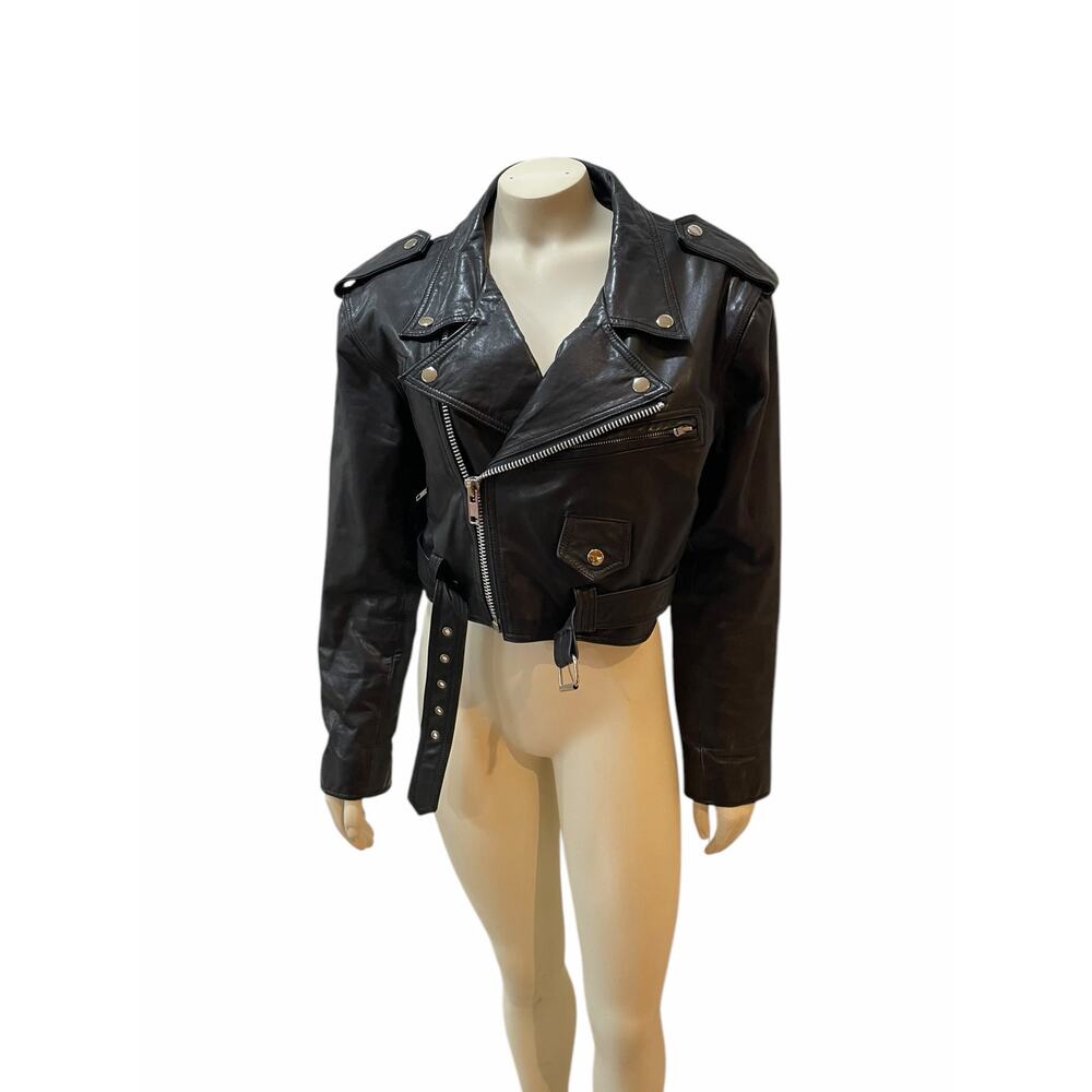Contempo Casuals Leather Moto Cropped Jacket Black Womens Medium